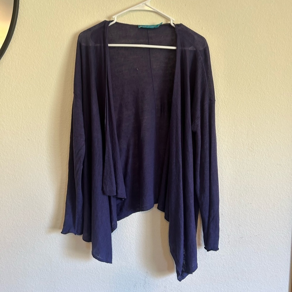 Tori Richards blue open front Cardigan 100% linen XL